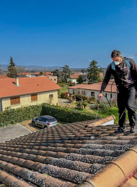 Analyse du prix pour un démoussage complet de tuiles en terre cuite à Saint Genis les Ollières Ouest Lyonnais.